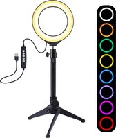 PULUZ 4.7 inch 12cm USB 10-standen 8 kleuren RGBW Dimbare LED-ring Vlogging Fotografie Videolichten + Desktop Statiefbevestiging met koude schoen Statief Balhoofd (zwart)