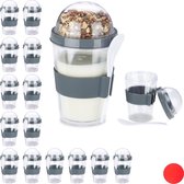 Relaxdays 16 x muesli beker to go - yoghurtbeker - to go beker - met lepel – bekers grijs