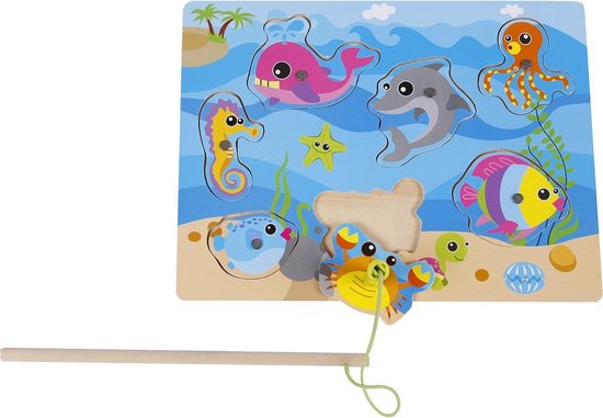 Thumbnail van een extra afbeelding van het spel Van Manen Hengelspel Zeedieren Junior 30 Cm Hout Blauw 9-delig