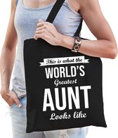 Worlds greatest AUNT cadeau tasje zwart voor dames - verjaardag / kado tas / katoenen shopper voor tantes