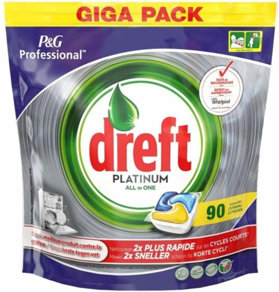 Dreft Platinum - All in One Lemon - 90 stuks -Vaatwastabletten