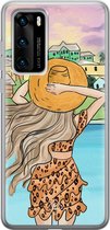 Huawei P40 hoesje siliconen - Sunset girl | Huawei P40 case | multi | TPU backcover transparant