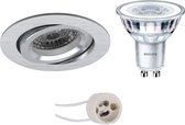 LED Spot Set - Pragmi Aerony Pro - GU10 Fitting - Inbouw Rond - Mat Zilver - Kantelbaar - Ø82mm - Philips - CorePro 840 36D - 4.6W - Natuurlijk Wit 4000K - BES LED
