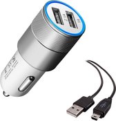 Durata DR-DC858 Zilver 2 USB Poorten USB autolader 2.1A Snel Oplader Auto adapter met 1 Mini USB Kabel Voor Tomtom Navigatie