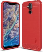 MOFI geborsteld textuur koolstofvezel TPU Case voor Nokia 8.1 / X7 (rood)