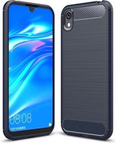 Brushed Texture Carbon Fiber TPU Case voor Huawei Honor 8S (Navy Blue)