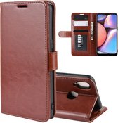 Voor Galaxy A10S R64 textuur enkele vouw horizontale flip lederen tas met houder & kaartsleuven & portemonnee (bruin)