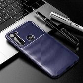 Voor MOTO One Fusion Plus koolstofvezel textuur schokbestendige TPU Case (blauw)