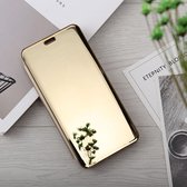 Gebogen Streamer Plating schokbestendige lederen tas voor One Plus 6T, met houder en slaap / waakfunctie (goud)