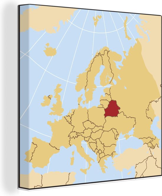 Bol Com Illustratie Van Een Europese Kaart Met Wit Rusland In Het Rood Canvas 20x20 Cm Klein