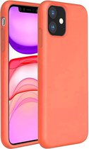 Silicone case geschikt voor Apple iPhone 11 - oranje + glazen screen protector