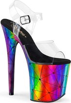 Pleaser Sandaal met enkelband, Paaldans schoenen -37 Shoes- FLAMINGO-808WR Paaldans schoenen Multicolours/Transparant