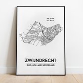 Zwijndrecht city poster, A3 (30x40 cm) met lijst, plattegrond poster, woonplaatsposter, woonposter