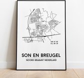 Son en Breugel city poster, A3 zonder lijst, plattegrond poster, woonplaatsposter, woonposter