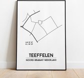 Teeffelen city poster, A3 (30x40 cm) met lijst, plattegrond poster, woonplaatsposter, woonposter