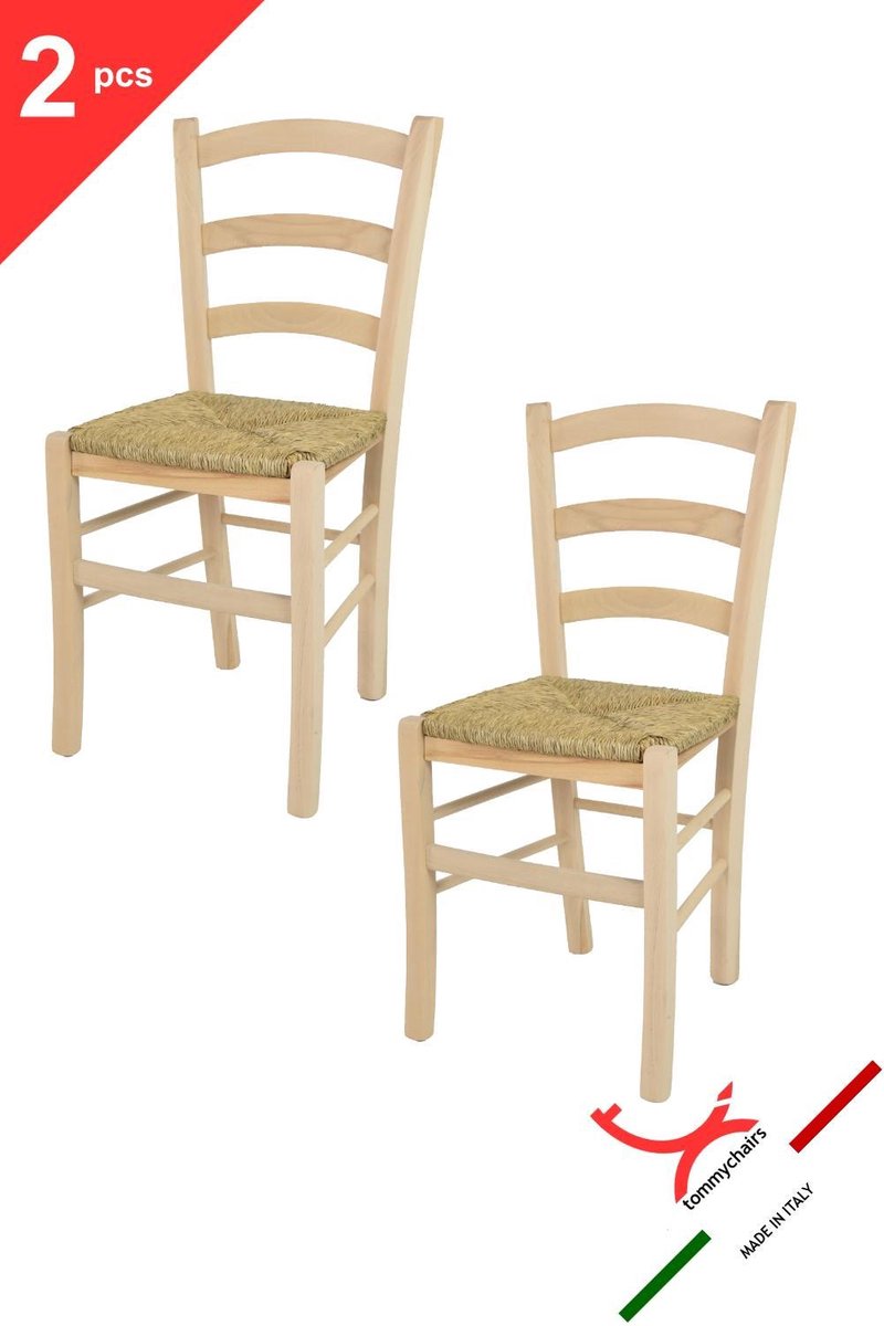 Tommychairs Venice - Eetkamerstoelen - Set van 2 - Naturel - Rotan & Hout