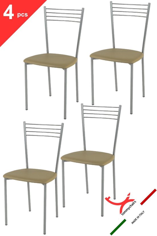 Foto: Tommychairs elena eetkamerstoelen set van 4 aluminium cappuccino kunstleer