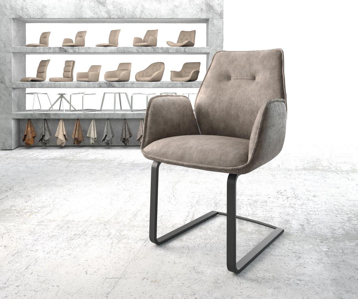 Sledestoel Zoa-Flex sledemodel vlak zwart microvelours taupe vintage pocketveer kern