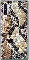 Samsung Note 10 Plus hoesje siliconen - Snake / Slangenprint bruin | Samsung Galaxy Note 10 Plus case | goudkleurig | TPU backcover transparant
