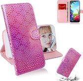 Voor LG K40S Effen Hyun Kleur Magnetische Aantrekking Horizontale Flip Leren Case met Lanyard, Steunhouder & Kaartsleuf & Portemonnee (Roze)