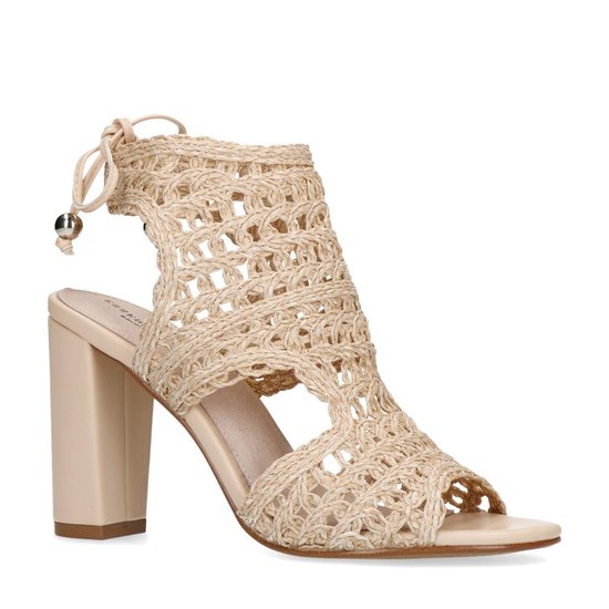 Sacha - Dames - Beige opengewerkte sandalen met hak - Maat 42 | bol.com