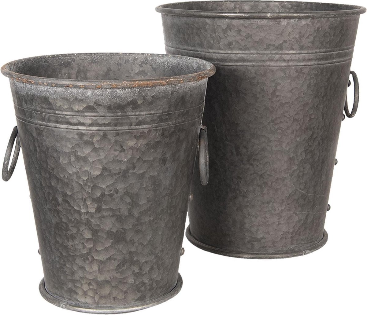 Clayre & Eef Decoratie Emmer Set van 2 Grijs Metaal