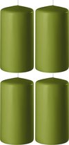 4x Olijf groene cilinderkaarsen/stompkaarsen 6 x 8 cm 27 branduren - Geurloze kaarsen olijf groen - Woondecoraties