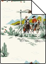 Proefstaal ESTAhome behang cowboys mintgroen en oranje - 128717 - 26,5 x 21 cm