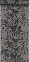 Origin behang vogel gravure grijs en zwart - 347458 - 53 cm x 10,05 m