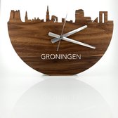 Skyline Klok Groningen Notenhout - Ø 40 cm - Woondecoratie - Wand decoratie woonkamer - WoodWideCities