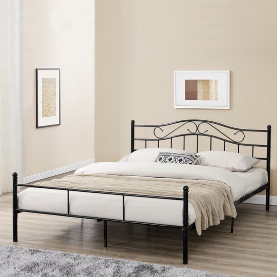 en.casa® Florenz Metalen-frame bed - Zwart 200x140cm
