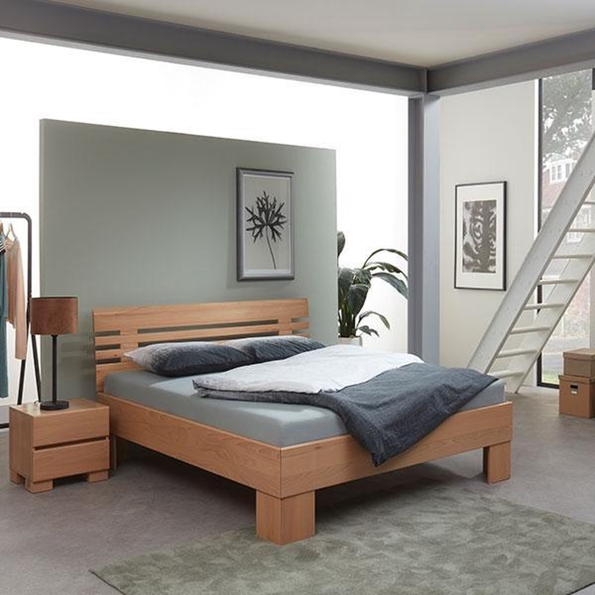 Bed Box Wonen Massief eiken houten bed Sozopol Premium 140x220 cm Natuur geolied