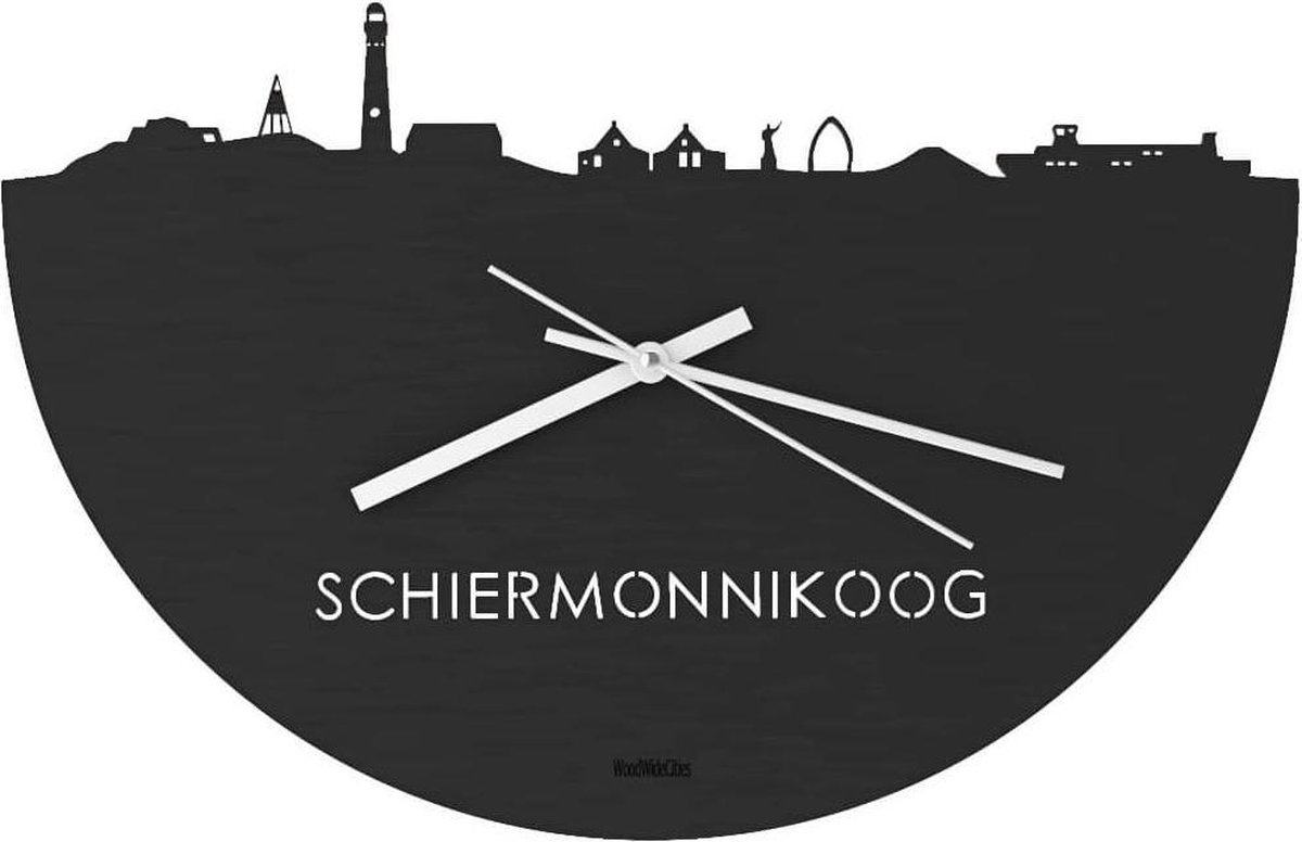 Skyline Klok Schiermonnikoog Zwart hout - Ø 40 cm - Stil uurwerk - Wanddecoratie - Meer steden beschikbaar - Woonkamer idee - Woondecoratie - City Art - Steden kunst - Cadeau voor hem - Cadeau voor haar - Jubileum - Trouwerij - Housewarming -