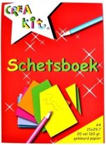 Creakit Schetsboek – A4 Formaat – 20 Vellen - 21 x 29.7 cm – Gelijmd aan bovenzijde - Gekleurd papier – 200 gram