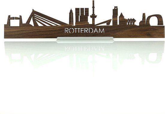Standing Skyline Rotterdam Notenhout - 60 cm - Woondecoratie design - Decoratie om neer te zetten en om op te hangen - Meer steden beschikbaar - Cadeau voor hem - Cadeau voor haar - Jubileum - Verjaardag - Housewarming - Interieur - WoodWideCities