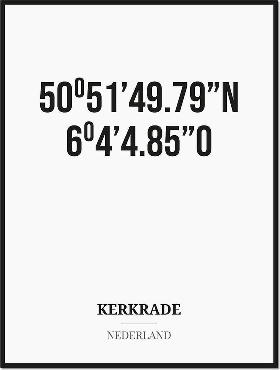 Studio216 Poster/kaart KERKRADE met coördinaten zwart, wit