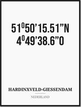 Poster/kaart HARDINXVELD-GIESSENDAM met coördinaten