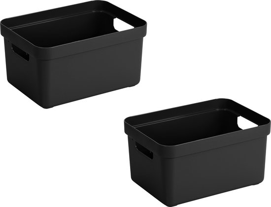 2x stuks zwarte opbergboxen/opbergdozen/opbergmanden kunststof - 5 liter - opbergen manden/dozen/bakken - opbergers