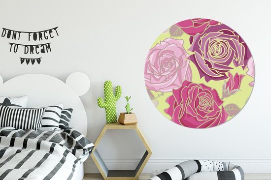 WallCircle - Cercle Mural - Cercle Mural - Roses - Rose - Motifs - Aluminium - Dibond - 120x120 cm - Intérieur et Extérieur XXL