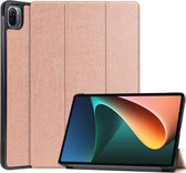 Voor Geschikt voor Xiaomi Pad 5 Custer-textuur Horizontale flip-lederen hoes met drievoudige houder en slaap- / wekfunctie (roségoud)