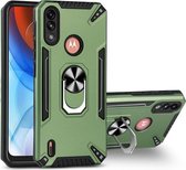 Voor Motorola Moto E7 Power PC + TPU-beschermhoes met 360 graden draaibare ringhouder (donkergroen)