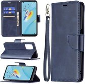 Voor OPPO A54 4G/5G Retro Lamsvacht Textuur Pure Kleur Horizontale Flip PU Lederen Case met Houder & Kaartsleuven & Portemonnee & Lanyard (Blauw)