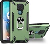 Voor Motorola Moto E7 PC + TPU-beschermhoes met 360 graden draaibare ringhouder (donkergroen)