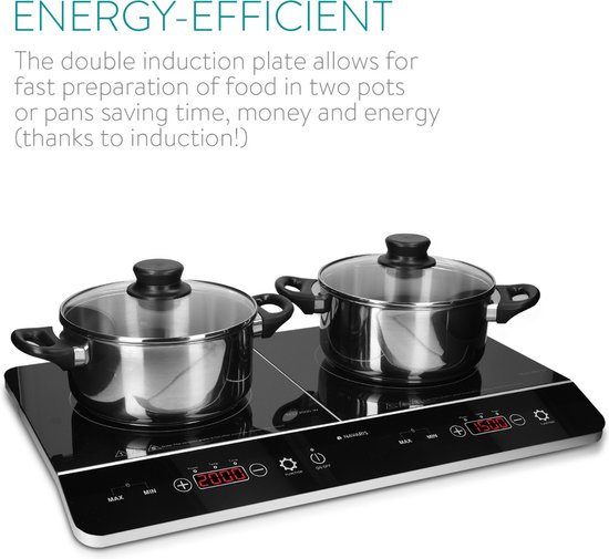 AMZCHEF Single-inductiekookplaat, 2000 W, draagbare inductieplaat met stille loop, 9 vermogens- en temperatuurniveaus, 4 automatische menu's, ultradunne behuizing, veiligheidsslot, timer, groen