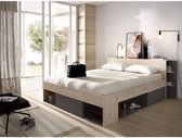 SAX Volwassen bed - 160x200 cm - 3 lades + Hoofdeinde met opberger - Eiken en antraciet decor