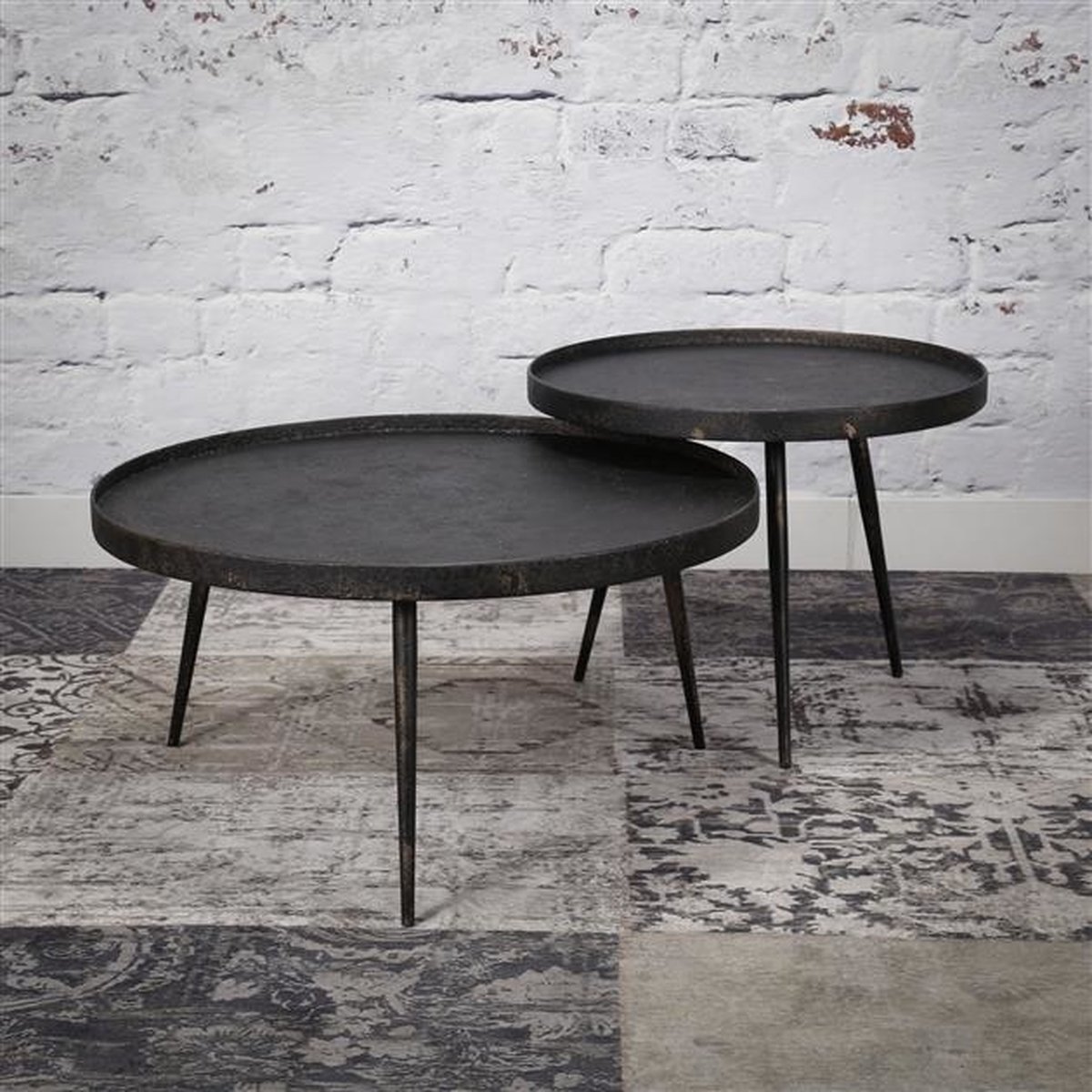 Dimehouse Industriële salontafel set Owen grijs metaal - 76 x 76 x 40 cm - Grijs - Industrieel - Rond