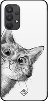 Samsung A32 4G hoesje - Peekaboo kat | Samsung Galaxy A32 4G case | Hardcase backcover zwart