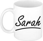 Sarah naam cadeau mok / beker sierlijke letters - Cadeau collega/ moederdag/ verjaardag of persoonlijke voornaam mok werknemers