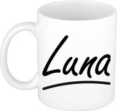 Luna naam cadeau mok / beker sierlijke letters - Cadeau collega/ moederdag/ verjaardag of persoonlijke voornaam mok werknemers