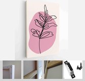 One line woman portrait and leaves in contemporary abstract style with colorful shapes. Vector hand drawn illustration - Modern Art Canvas - Vertical - 1908571222 - 40-30 Vertical